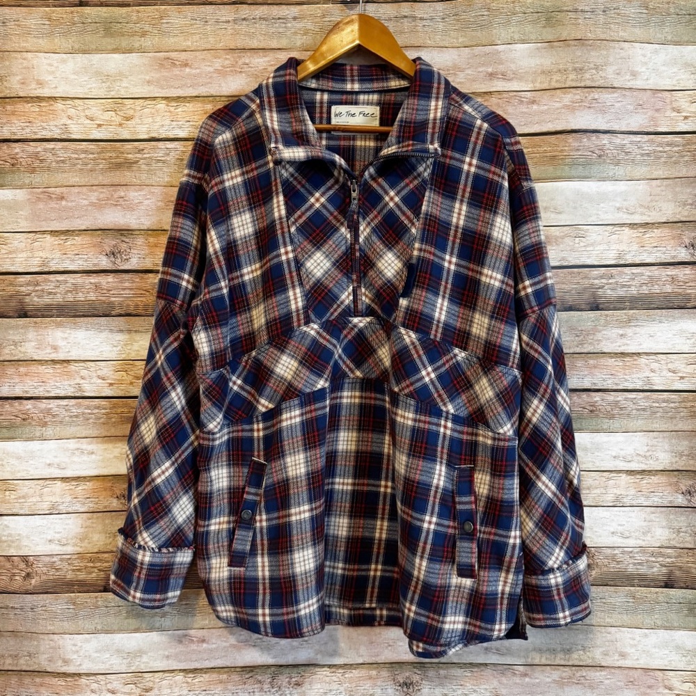 We the Free Wind River Plaid Pullover Flannel 1/4 Zip Shacket Top Size Small